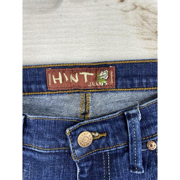 Vtg Hint Jeans Womens 9 Blue Flare Bootcut Low Rise Distressed Pockets Y2K - Picture 5 of 11